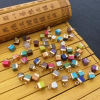 Gemstone Pendants Jewelry Natural Stone with Brass Square gold color plated Sold By PC
