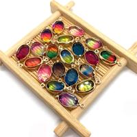 Kristall Schmuckverbinder, mit Messing, oval, goldfarben plattiert, Farbverlauf & facettierte & 1/1-Schleife, mehrere Farben vorhanden, 9x20mm, verkauft von PC