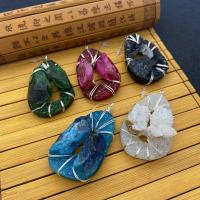 Quartz Gemstone Pendants, with Brass, Teardrop, platinum color plated, more colors for choice, 34x63mm, Sold By PC