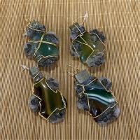 Agate Jewelry Pendants, with Brass, irregular, gold color plated, green, 35-45x68-78mm, Sold By PC