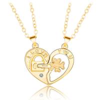 Zinc Alloy Puzzle Couple Necklace with brass chain with 1.96inch extender chain heart and key plated 2 pieces & for couple & hollow nickel lead & cadmium free Length Approx 21.6 Inch Approx 23.6 Inch Sold By Set