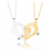 Zinc Alloy Puzzle Couple Necklace with brass chain Heart plated 2 pieces & for couple & with rhinestone & hollow nickel lead & cadmium free Length Approx 21.6 Inch Sold By Set
