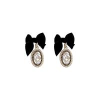 Zinc Alloy Drop Earrings with Velveteen & Plastic Pearl Bowknot gold color plated Korean style & for woman Sold By Pair