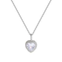 Titanium Steel Necklace, with 1.77inch extender chain, Heart, platinum plated, oval chain & micro pave cubic zirconia & for woman, 10mm, Sold Per Approx 17 Inch Strand