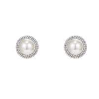 Brass Stud Earring with Plastic Pearl & Zinc Alloy Round plated Korean style & for woman & with rhinestone nickel lead & cadmium free 27mm Sold By Pair