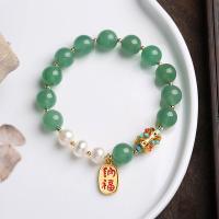 Aventurine Bracelet, with Freshwater Pearl & Brass, 14K gold-filled, for woman, 10mm, Sold Per 14-16 cm Strand