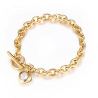 Stainless Steel Jewelry Bracelet gold color plated for woman & with rhinestone Length Approx 7.87 Inch Sold By PC