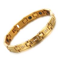 Stainless Steel Jewelry Bracelet, gold color plated, for woman & with rhinestone, 8mm, Length:Approx 8.07 Inch, Sold By PC