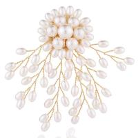 Broche Perle plastique, alliage de zinc, avec perle de plastique, fleur, Placage, pour femme, protéger l'environnement, sans nickel, plomb et cadmium, 80x80mm, Vendu par PC