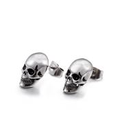 Stainless Steel Stud Earrings, Skull, for man, 9x13mm, Sold By Pair