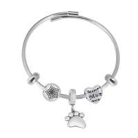 316 Stainless Steel European Bangle, with 304 Stainless Steel, With Pendant & for woman & with rhinestone, silver color, Length:7.5 Inch, Sold By PC