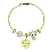 316 Stainless Steel European Bangle, with 304 Stainless Steel, With Pendant & for woman & with rhinestone, golden, Length:7.5 Inch, Sold By PC