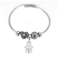 316 Stainless Steel European Bangle with 304 Stainless Steel With Pendant & for woman & with rhinestone silver color Length 7.5 Inch Sold By PC