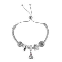European Bracelet 316 Stainless Steel With Pendant & for woman & with rhinestone silver color Length 7.5 Inch Sold By PC