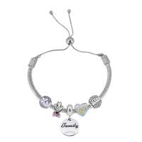 European Bracelet 316 Stainless Steel With Pendant & for woman & with rhinestone silver color Length 7.5 Inch Sold By PC