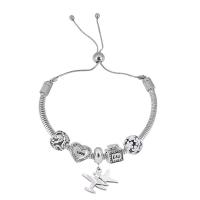 European Bracelet, 316 Stainless Steel, With Pendant & for woman & with rhinestone, silver color, Length:7.5 Inch, Sold By PC