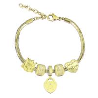 European Bracelet 316 Stainless Steel With Pendant & Unisex & with rhinestone golden Length 7.5 Inch Sold By PC