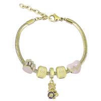 European Bracelet 316 Stainless Steel With Pendant & Unisex & with rhinestone golden Length 7.5 Inch Sold By PC