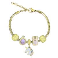 European Bracelet, 316 Stainless Steel, With Pendant & Unisex & with rhinestone, golden, Length:7.5 Inch, Sold By PC