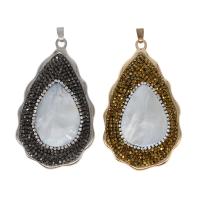 Natural White Shell Pendants, Brass, with Rhinestone Clay Pave & White Shell, more colors for choice, 70x42x8mm, Sold By PC