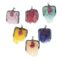 Quartz Gemstone Pendants, Brass, with Rhinestone Clay Pave & Quartz, more colors for choice, 39x32x9mm, Sold By PC