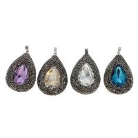 Crystal Pendants Brass with Rhinestone Clay Pave & Crystal Teardrop faceted Sold By PC