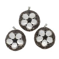Natural White Shell Pendants Brass with Rhinestone Clay Pave & White Shell Round mixed colors Sold By PC