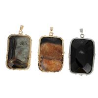 Agate Jewelry Pendants, Brass, with Agate, Rectangle, faceted, more colors for choice, 71x45x11mm, Sold By PC