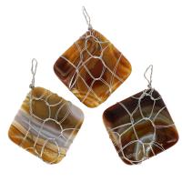 Lace Agate Pendants, Brass, with Lace Agate, Rhombus, mixed colors, 63x63x10mm, Sold By PC