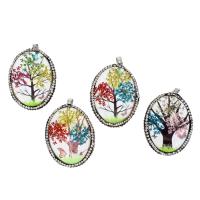 Resin Pendant, Brass, with Rhinestone Clay Pave & Resin, tree of life design & time gem jewelry, more colors for choice, 45x35x14mm, Sold By PC