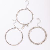 Zinc Alloy Anklet silver color plated three pieces & fashion jewelry silver color Sold By Set