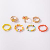 Cink Alloy Ring Set, Cink ötvözet, finger ring, -val Seedbead, arany színű aranyozott, 7 darab & divat ékszerek & zománc, kevert színek, Által értékesített Set
