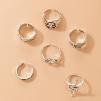 Juego de anillos de aleación de zinc, anillo de dedo, chapado en color de plata, 6 piezas & Joyería, plateado, Vendido por Set