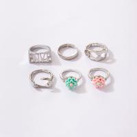 Cink Alloy Ring Set, Cink ötvözet, finger ring, -val Akril, ezüst színű bevonattal, 6 darab & divat ékszerek, ezüst, Által értékesített PC