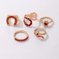 Cink Alloy Ring Set, Cink ötvözet, finger ring, arany színű aranyozott, 5 darab & divat ékszerek & strasszos, aranysárga, Által értékesített Set