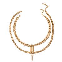 Zinc Alloy smykker halskæde, Lås og nøgle, guldfarve belagt, 2 stykker & mode smykker, gylden, Solgt af sæt