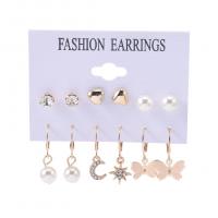 Zinc Alloy Earring Set earring with Plastic Pearl gold color plated 6 pieces & with rhinestone golden nickel lead & cadmium free Sold By Set
