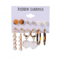 Zinklegierung Ohrring-Set, Ohrring, mit Kunststoff Perlen, goldfarben plattiert, 6 Stück, goldfarben, frei von Nickel, Blei & Kadmium, verkauft von setzen