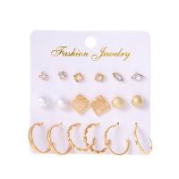 Zinc Alloy Earring Set earring gold color plated nine pieces & with rhinestone golden nickel lead & cadmium free Sold By Set