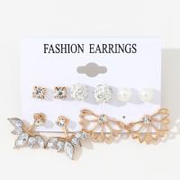 Zinc Alloy Earring Set earring with Plastic Pearl gold color plated 5 pieces & with rhinestone golden nickel lead & cadmium free Sold By Set