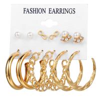 Tibetan Style Earring Set, earring, with Plastic Pearl, gold color plated, 6 pieces, golden, nickel, lead & cadmium free, Sold By Set