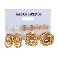 Zinklegierung Ohrring-Set, Ohrring, mit Kunststoff Perlen, goldfarben plattiert, 5 Stück, goldfarben, frei von Nickel, Blei & Kadmium, verkauft von setzen