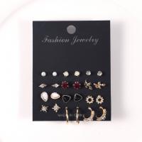 Zinc Alloy Earring Set earring gold color plated 12 pieces & with rhinestone golden nickel lead & cadmium free Sold By Set