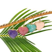 Gemstone Earrings, Pedra natural, with cobre, Coração, cromado de cor dourada, facetada, Mais cores pare escolha, 24x25mm, vendido por par