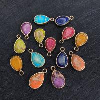 Natural Imperial Jasper Pendants Impression Jasper with Brass Teardrop gold color plated stoving varnish Sold By PC