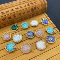 Gemstone Pendants Jewelry, Natural Stone, with Brass, Round, gold color plated, different materials for choice, more colors for choice, 18x24mm, Sold By PC