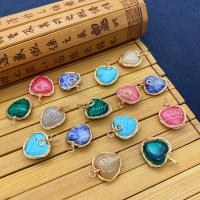 Gemstone Pendants Jewelry, Natural Stone, with Brass, Heart, gold color plated, different materials for choice, more colors for choice, 17x23mm, Sold By PC