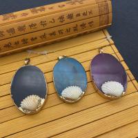 Gemstone Pendants Jewelry, Agate, with Brass, Oval, gold color plated, more colors for choice, 34x54mm, Sold By PC