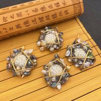 Freshwater Pearl Pendants Rhinestone Clay Pave Bead with pearl & Brass irregular gold color plated multi-colored 30x48- Sold By PC