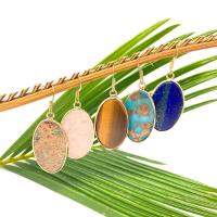 Gemstone Earrings, Pedra natural, with cobre, Bronze / latão Gancho / Anzol, Oval, cromado de cor dourada, Mais cores pare escolha, 19x35mm, vendido por par